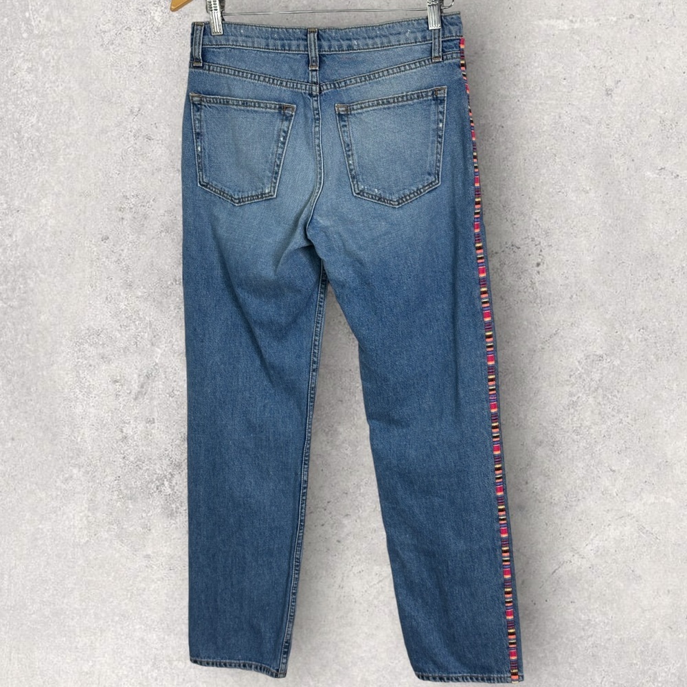 Ramy Brook Rosie Boyfriend Jeans Embroidered‎ Stripe Size 25 Boho Distress Denim - Picture 8 of 16